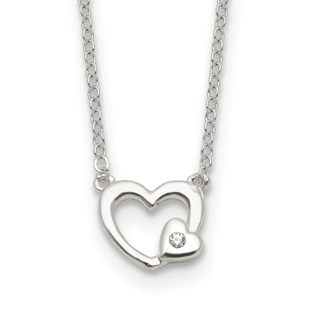Sterling Silver E-Coating CZ Heart 16in w/2in Ext Necklace