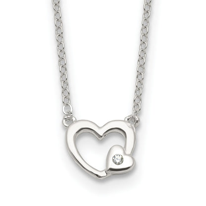 Sterling Silver E-Coating CZ Heart 16in w/2in Ext Necklace
