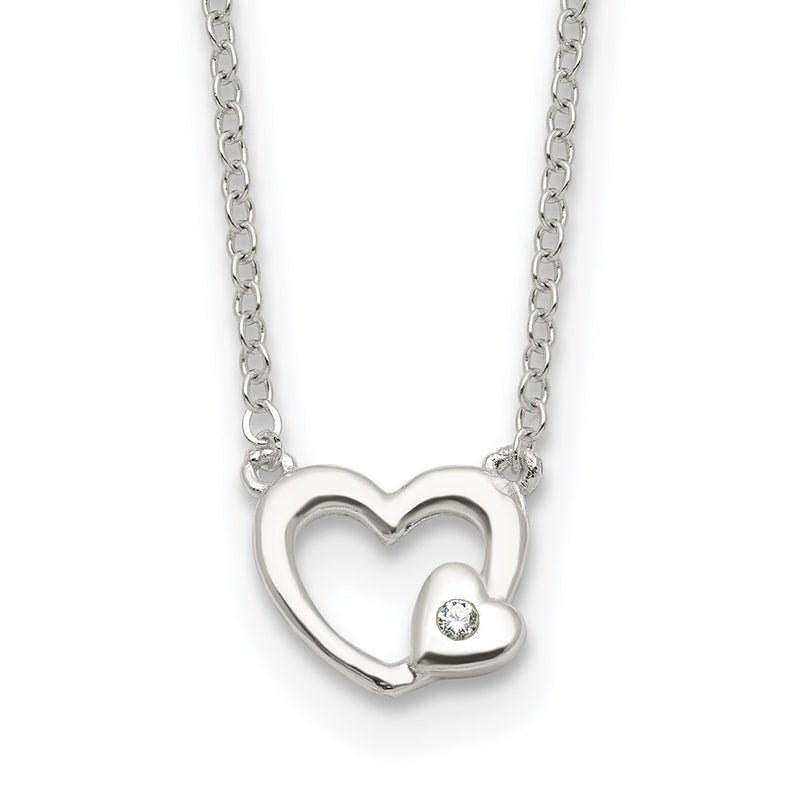 Sterling Silver E-Coating CZ Heart 16in w/2in Ext Necklace