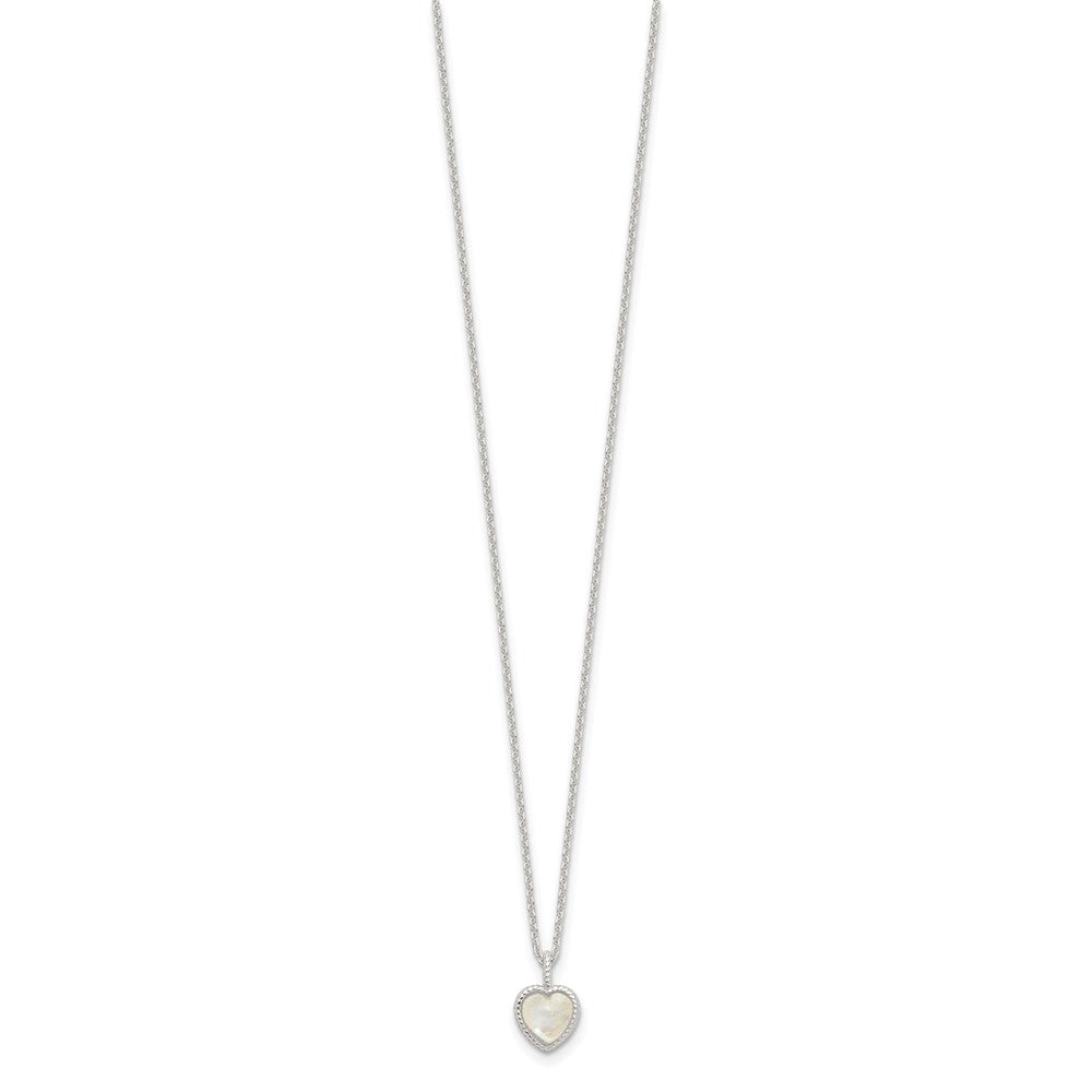 Sterling Silver E-Coated Moonstone Heart 18in w/2in Ext Necklace