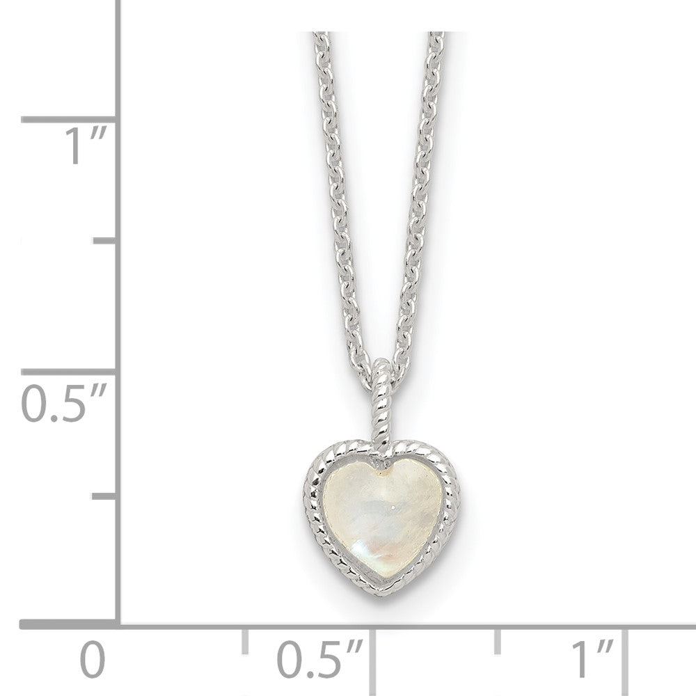 Sterling Silver E-Coated Moonstone Heart 18in w/2in Ext Necklace