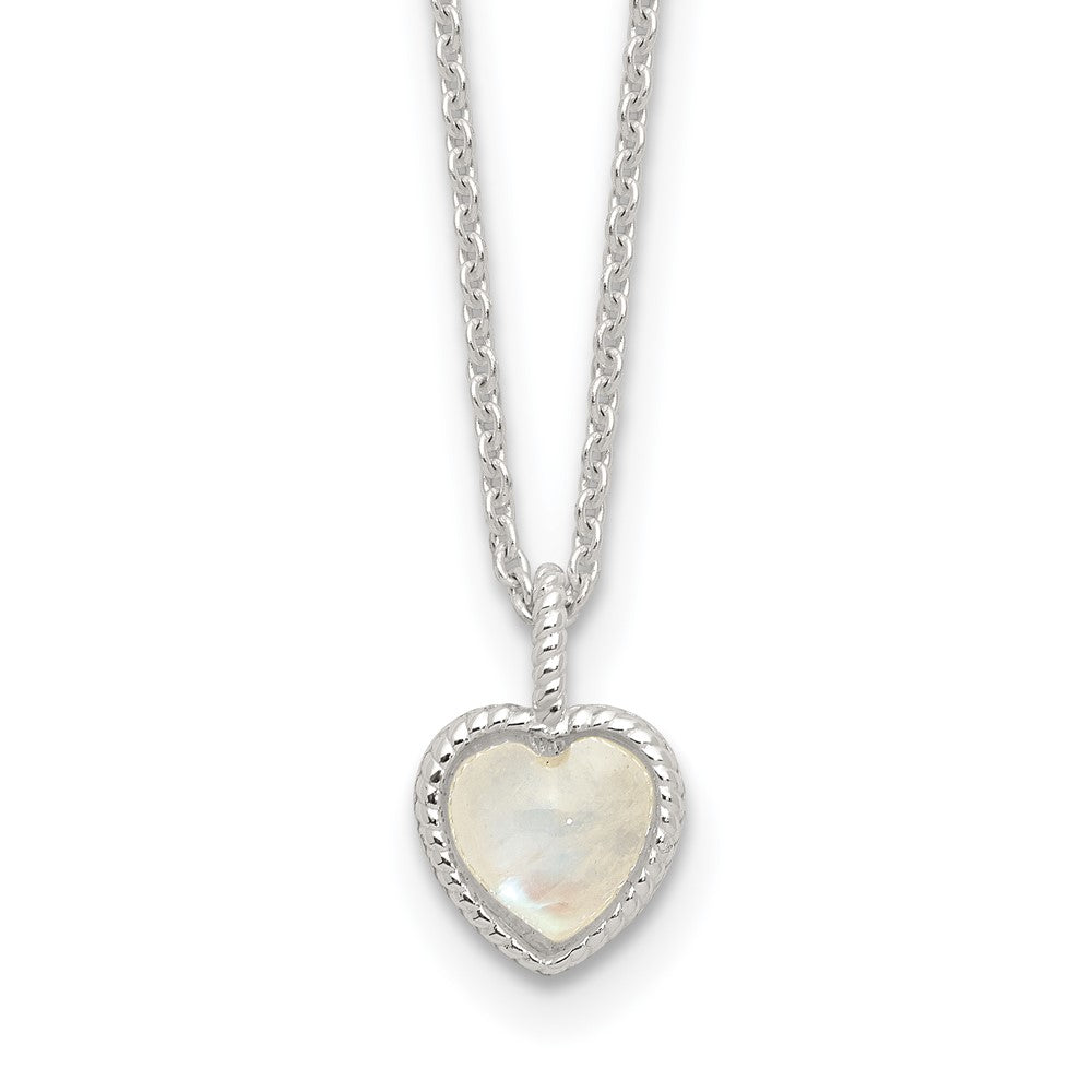 Sterling Silver E-Coated Moonstone Heart 18in w/2in Ext Necklace