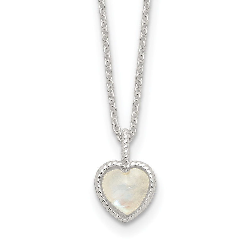 Sterling Silver E-Coated Moonstone Heart 18in w/2in Ext Necklace