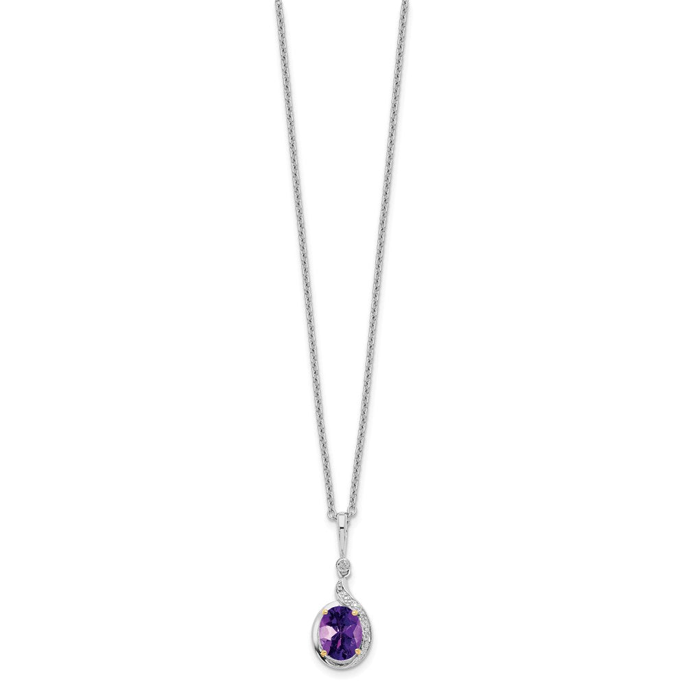 Sterling Silver/14K Rhodium Plated Amethyst/diamond 18in w/2in Ext Necklace