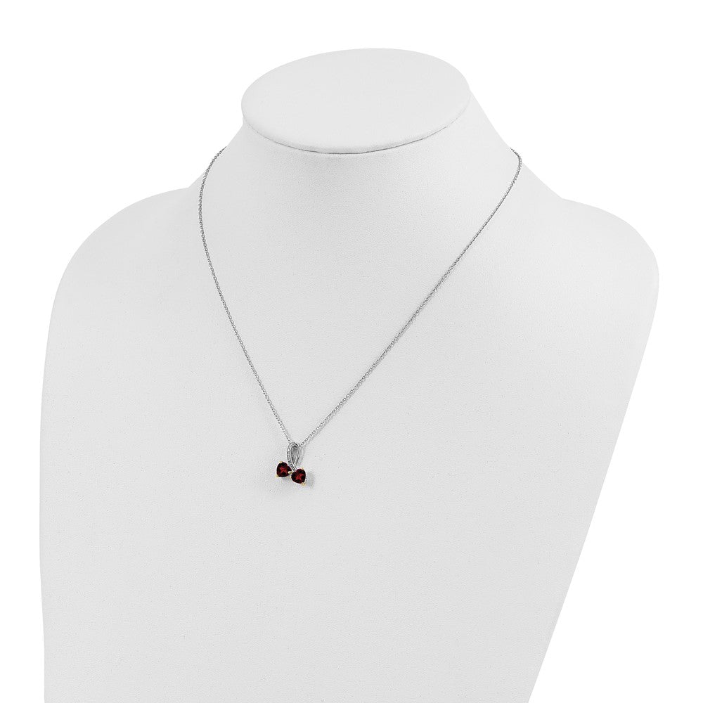Sterling Silver/14K Rhodium Plated Garnet/diamond Heart 18in w/2in Ext Necklace