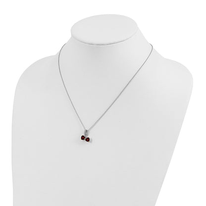 Sterling Silver/14K Rhodium Plated Garnet/diamond Heart 18in w/2in Ext Necklace