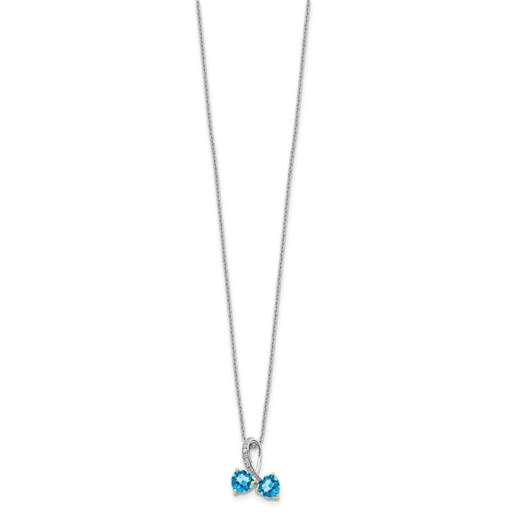 Sterling Silver/14K Rhodium Plated Bl Topaz/diamond Heart 18in w/2in Ext Necklac