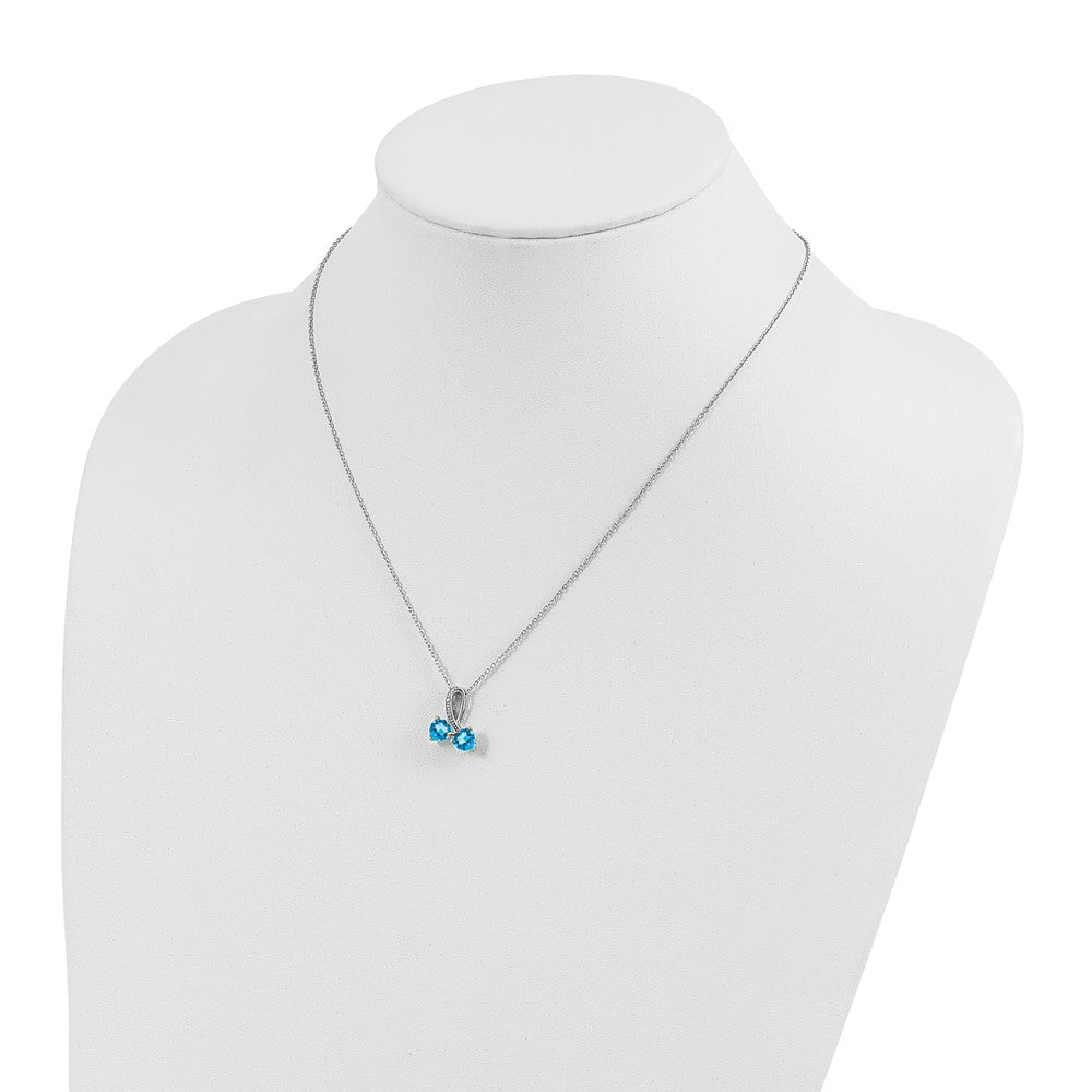 Sterling Silver/14K Rhodium Plated Bl Topaz/diamond Heart 18in w/2in Ext Necklac