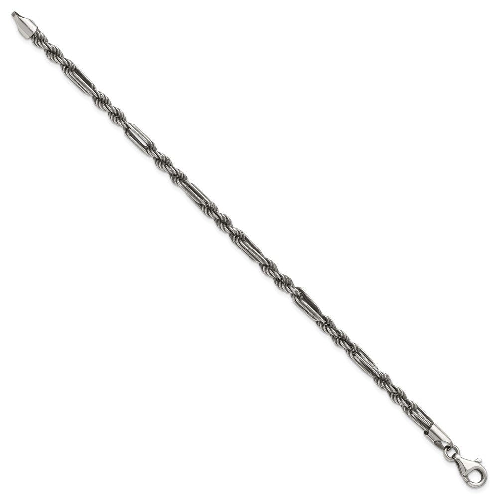 Sterling Silver Antiqued Milano Figaro Men's Chain Bracelet
