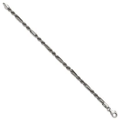 Sterling Silver Antiqued Milano Figaro Men's Chain Bracelet