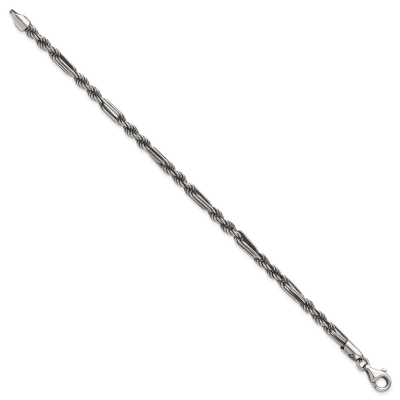 Sterling Silver Antiqued Milano Figaro Men's Chain Bracelet