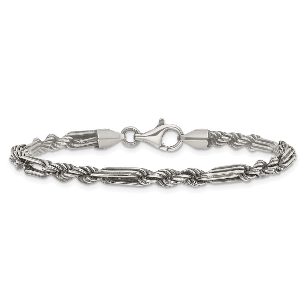 Sterling Silver Antiqued Milano Figaro Men's Chain Bracelet