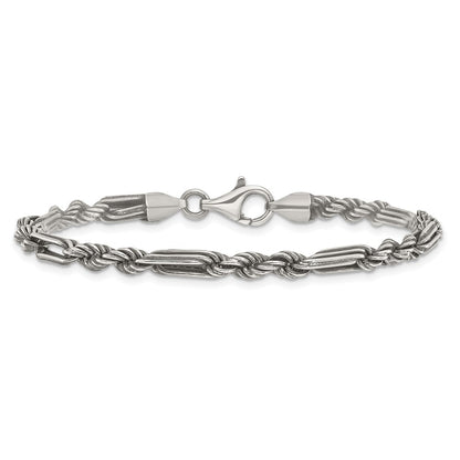 Sterling Silver Antiqued Milano Figaro Men's Chain Bracelet