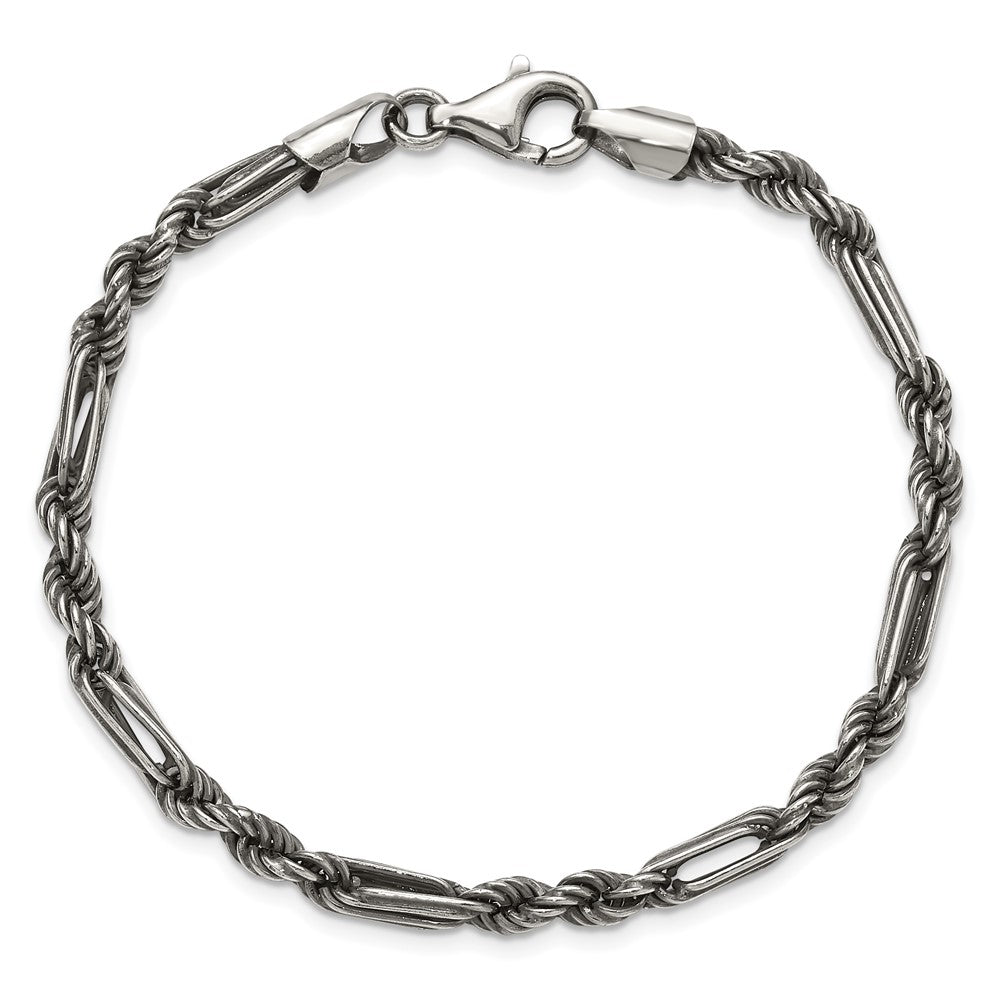 Sterling Silver Antiqued Milano Figaro Men's Chain Bracelet
