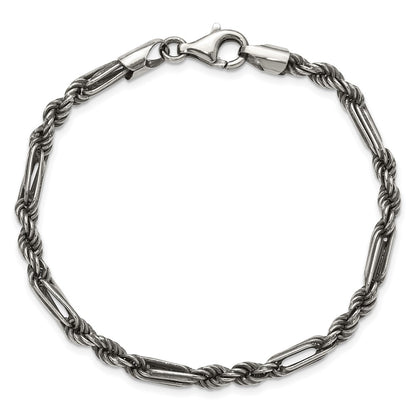 Sterling Silver Antiqued Milano Figaro Men's Chain Bracelet