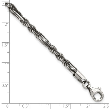 Sterling Silver Antiqued Milano Figaro Men's Chain Bracelet