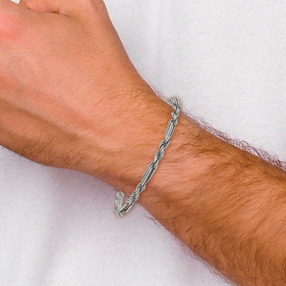 Sterling Silver Antiqued Milano Figaro Men's Chain Bracelet