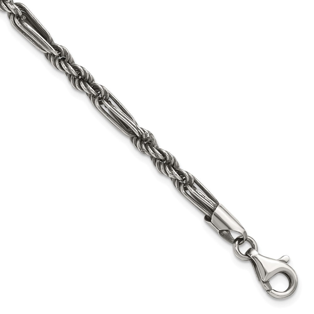 Sterling Silver Antiqued Milano Figaro Men's Chain Bracelet