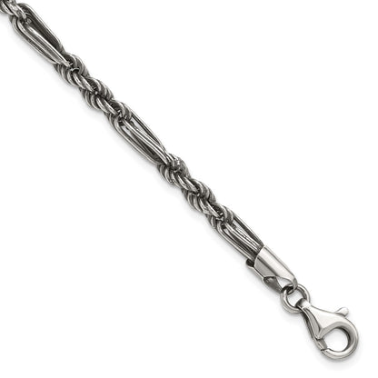 Sterling Silver Antiqued Milano Figaro Men's Chain Bracelet