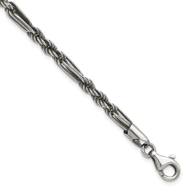 Sterling Silver Antiqued Milano Figaro Men's Chain Bracelet