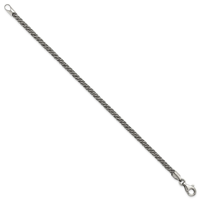 Sterling Silver Antiqued Fancy Twist Link Men's Chain Bracelet