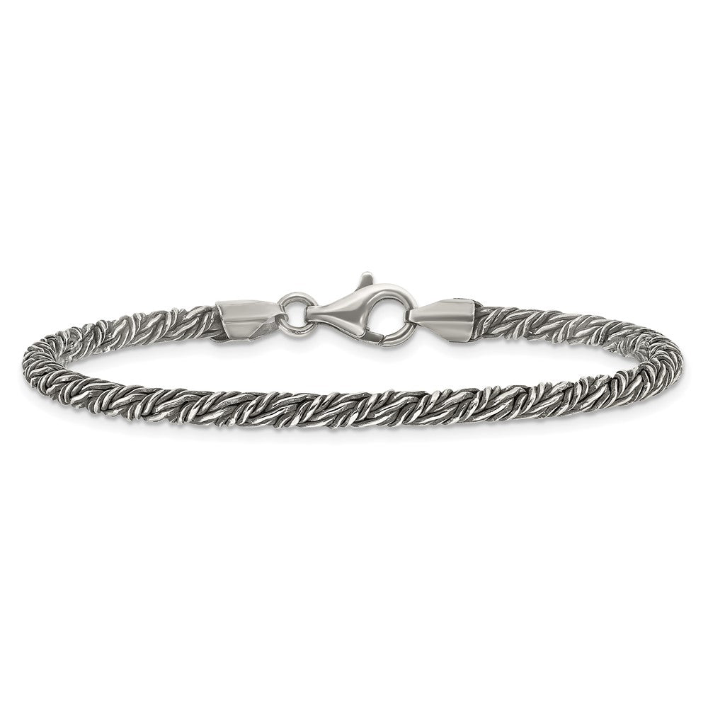 Sterling Silver Antiqued Fancy Twist Link Men's Chain Bracelet