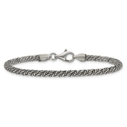 Sterling Silver Antiqued Fancy Twist Link Men's Chain Bracelet