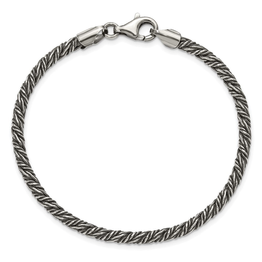 Sterling Silver Antiqued Fancy Twist Link Men's Chain Bracelet