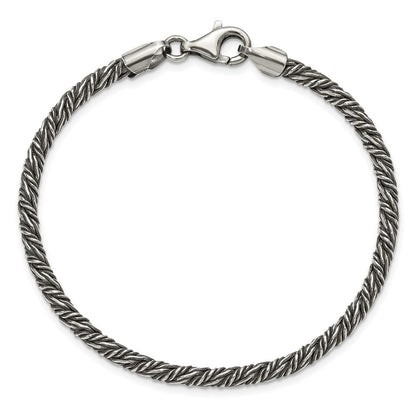 Sterling Silver Antiqued Fancy Twist Link Men's Chain Bracelet