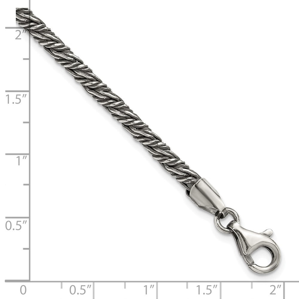 Sterling Silver Antiqued Fancy Twist Link Men's Chain Bracelet