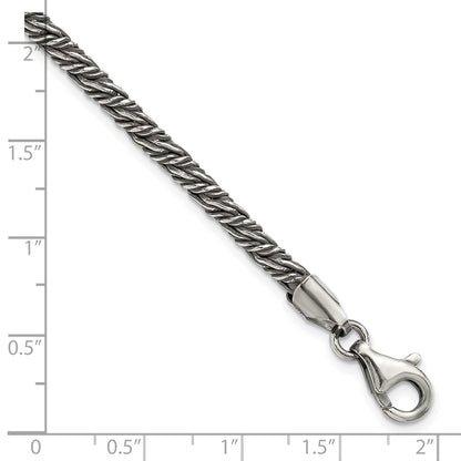Sterling Silver Antiqued Fancy Twist Link Men's Chain Bracelet