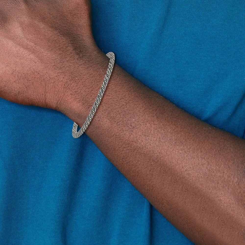Sterling Silver Antiqued Fancy Twist Link Men's Chain Bracelet