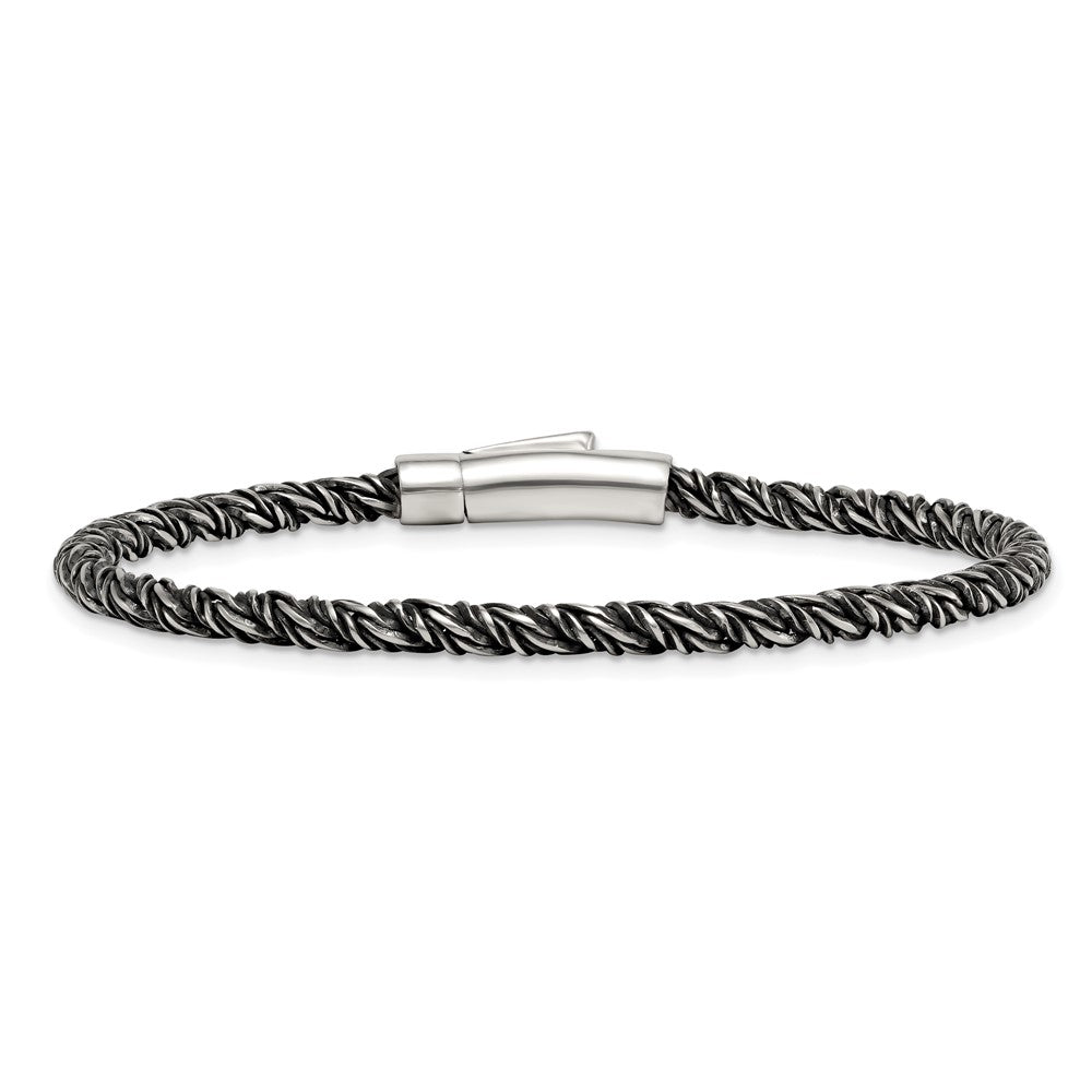 Sterling Silver Antiqued Polished Twisted Franco 3.75mm Chain Bracelet