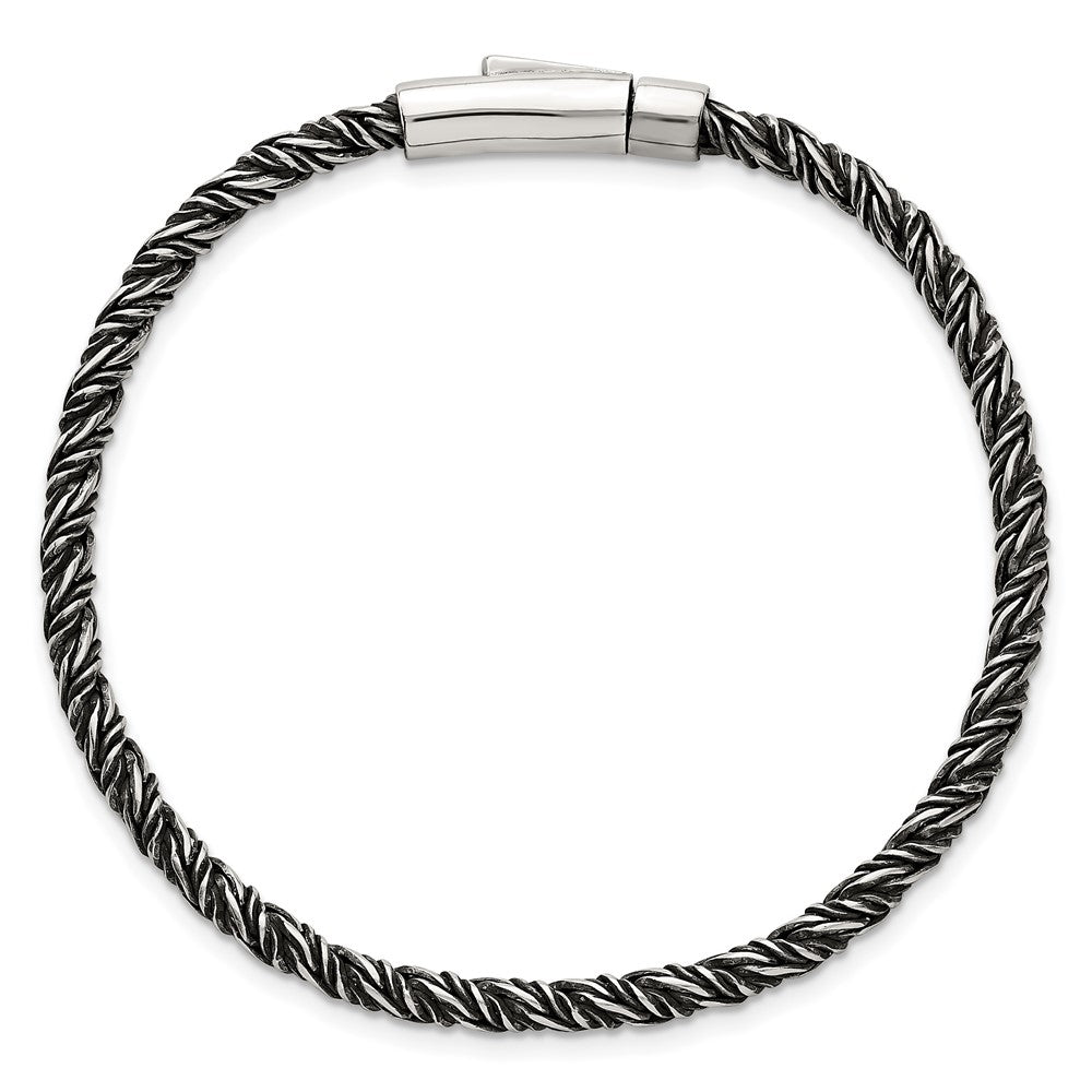 Sterling Silver Antiqued Polished Twisted Franco 3.75mm Chain Bracelet