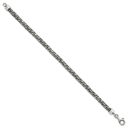 Sterling Silver Rh-Plat Antiqued 4.8mm Fancy Link 8in Men's Bracelet