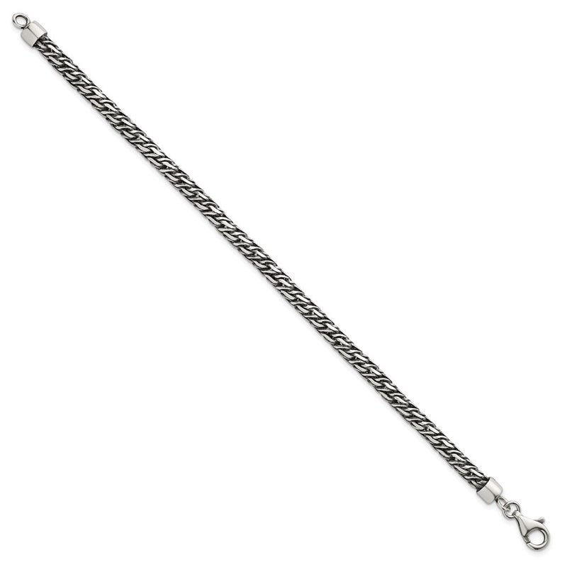Sterling Silver Rh-Plat Antiqued 4.8mm Fancy Link 8in Men's Bracelet
