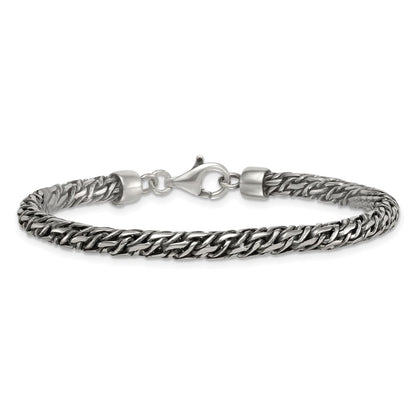 Sterling Silver Rh-Plat Antiqued 4.8mm Fancy Link 8in Men's Bracelet