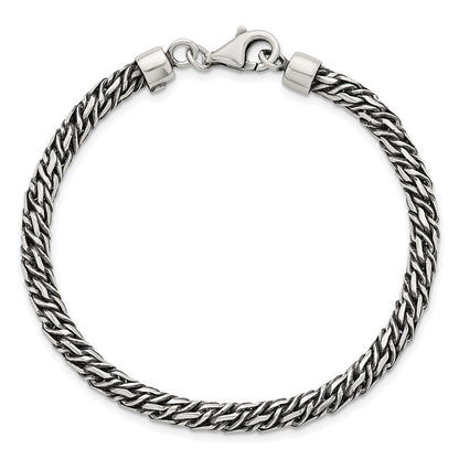 Sterling Silver Rh-Plat Antiqued 4.8mm Fancy Link 8in Men's Bracelet
