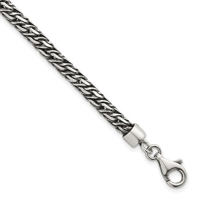 Sterling Silver Rh-Plat Antiqued 4.8mm Fancy Link 8in Men's Bracelet