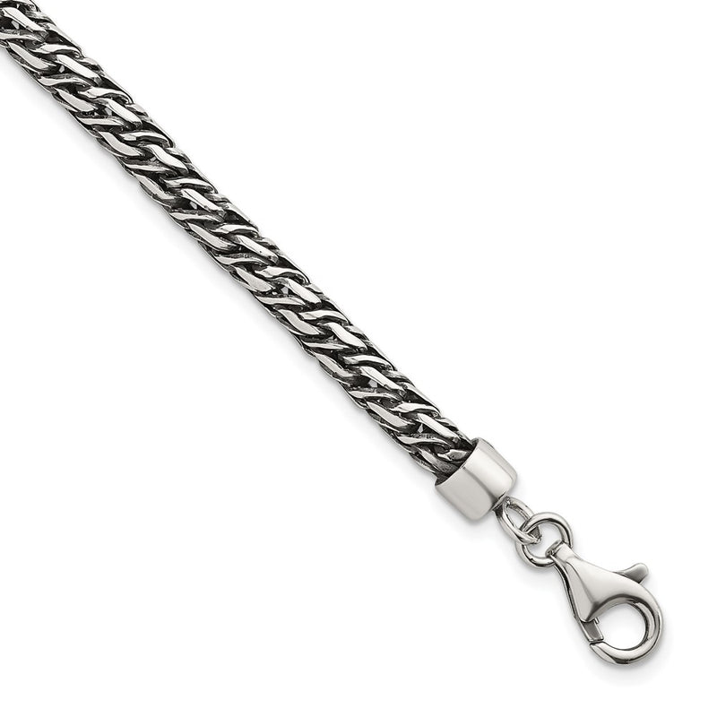 Sterling Silver Rh-Plat Antiqued 4.8mm Fancy Link 8in Men's Bracelet