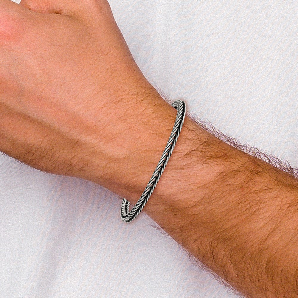Sterling Silver Antiqued Polished Franco Chain 4.25mm Bracelet