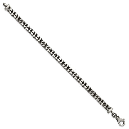 Sterling Silver Antiqued Franco Link Men's Chain Bracelet