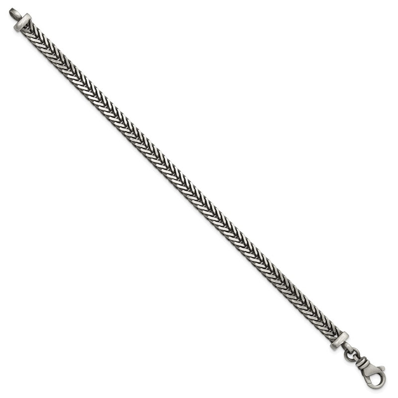 Sterling Silver Antiqued Franco Link Men's Chain Bracelet