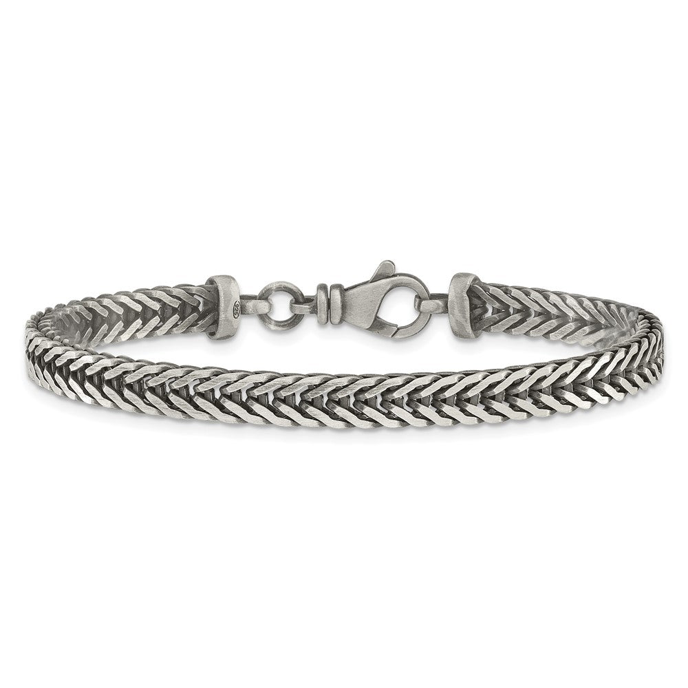 Sterling Silver Antiqued Franco Link Men's Chain Bracelet