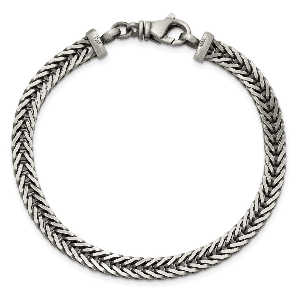 Sterling Silver Antiqued Franco Link Men's Chain Bracelet