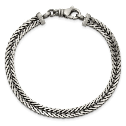 Sterling Silver Antiqued Franco Link Men's Chain Bracelet