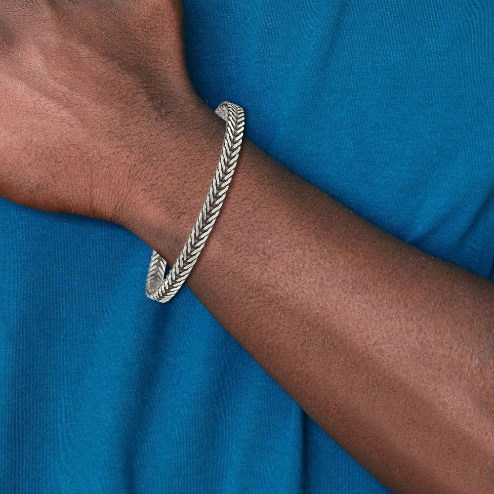 Sterling Silver Antiqued Franco Link Men's Chain Bracelet