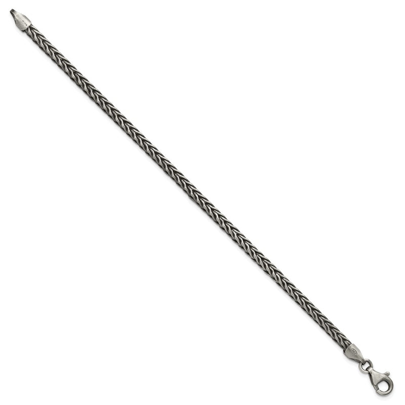 Sterling Silver Antiqued Wheat Link Men's Chain Bracelet