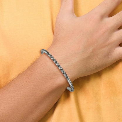 Sterling Silver Antiqued Wheat Link Men's Chain Bracelet