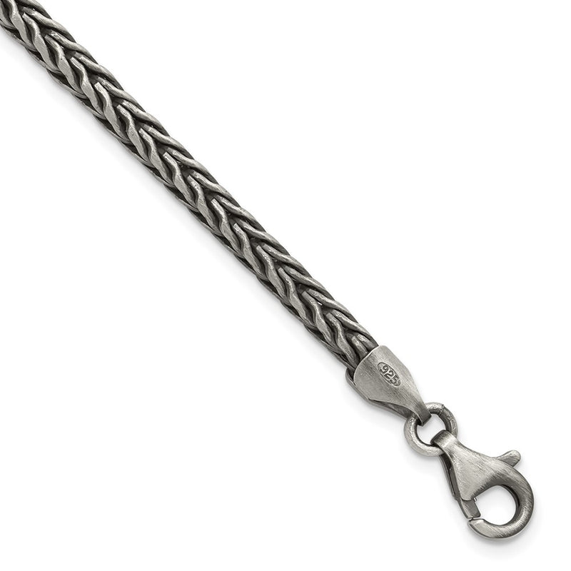 Sterling Silver Antiqued Wheat Link Men's Chain Bracelet